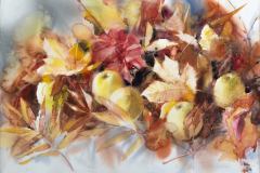 Листа и ябълки, 50х70, акварел/хартия