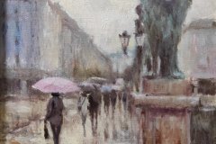 Лъвов мост ,дъжд , масл.бои/платно, 40/30 см